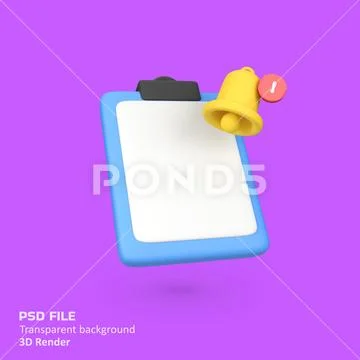Clipboard and bell isolated 3d render icon illustration Modello PSD