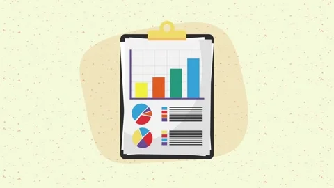Clipboard with animated bar and pie charts, representing financial data ana.. 스톡 동영상 339045546