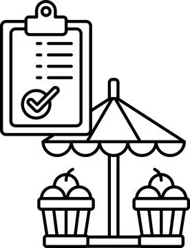 A clipboard with a check mark on it is next to a table with a canopy Stock Illustration