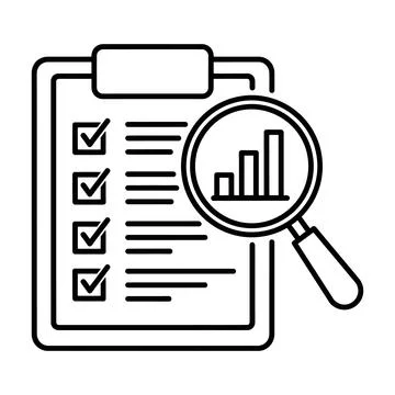 Clipboard with Checklist and Magnifying Glass Over Bar Chart Stock Illustration