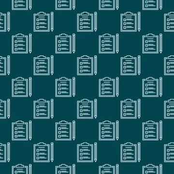 Clipboard with checklist and pencil vector seamless pattern Stock Illustration
