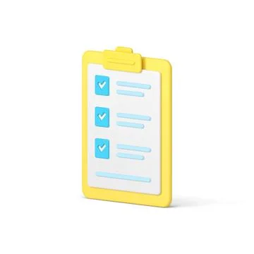 Clipboard with checklist checkmark complete task summary to do list 3d icon.. Illustrazione stock