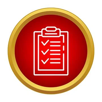 Clipboard checklist with checkmarks on red button Illustrazione stock