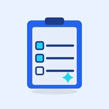 Clipboard checklist icon with checked boxes and sparkle on light blue Stockillustratie