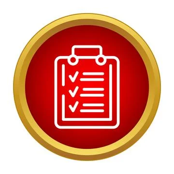 Clipboard checklist icon showing completed tasks on red Stock Illustration