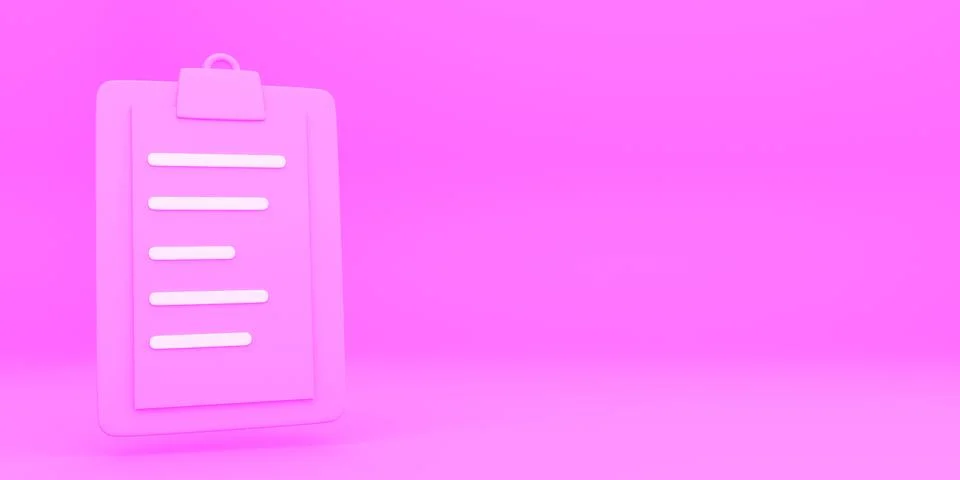Clipboard Checklist Isolated. 3D rendering pink background Stock Illustration