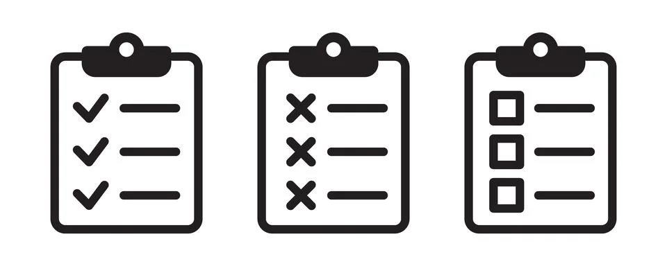 Clipboard checklist or document. Vector isolated icons or signs. Stock Illustration