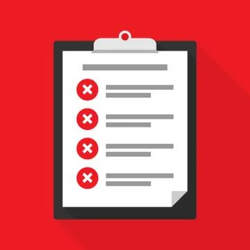 Clipboard with a checklist, tasks not completed. Rejected or unconfirmed Stock Illustration
