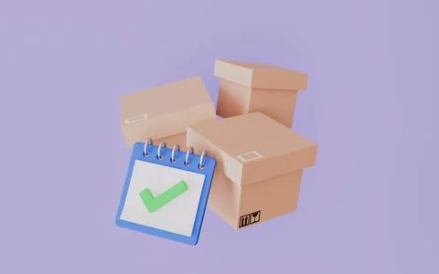 Clipboard with checkmark and stack of delivery packages, Cardboard box with.. Stock Illustration
