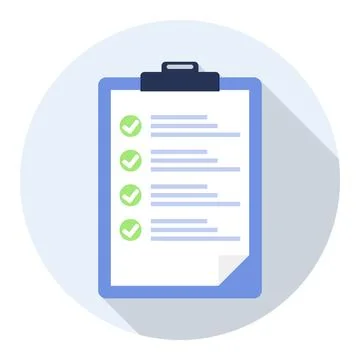 Clipboard, clipboard icon with completed tasks and check marks opposite them. Stock Illustration
