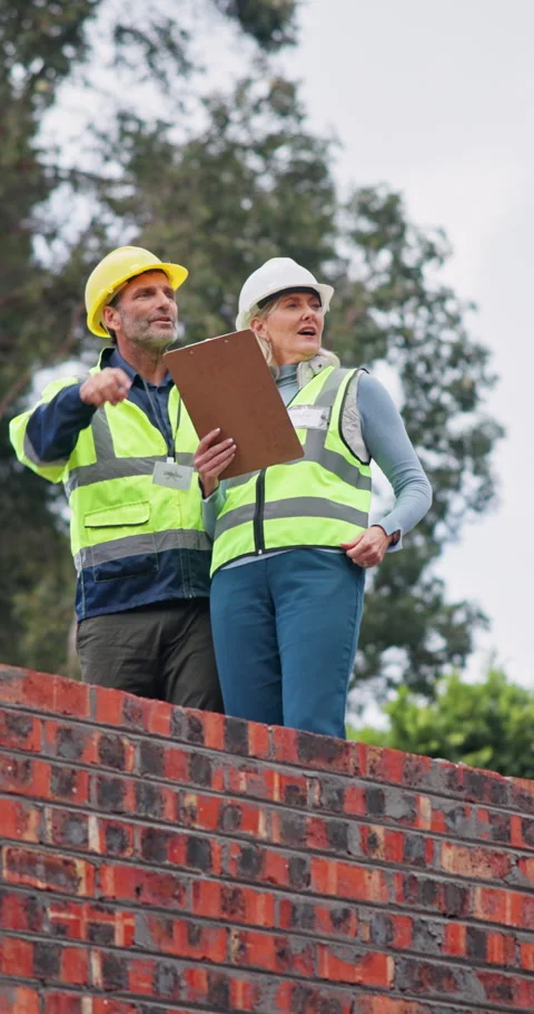 Clipboard, collaboration and construction workers site with planning building Stock Footage 340956531