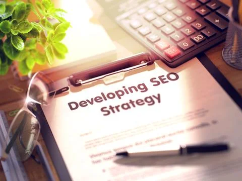Clipboard with Developing SEO Strategy Concept Illustrazione stock