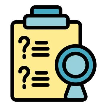 Clipboard displaying question marks undergoing quality control, symbolized by 스톡 일러스트