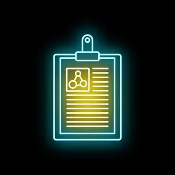 Clipboard displaying science research data with neon glow Illustrazione stock