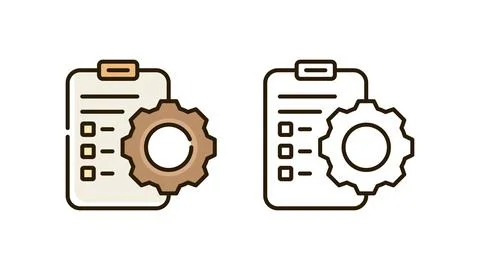 Clipboard To-Do List with Gear Icon in Outline and Illustration Style Stock Illustration