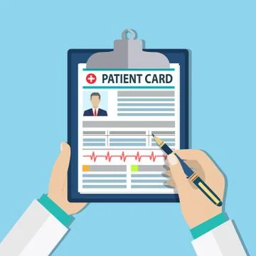 Clipboard in doctors hand. Illustrazione stock