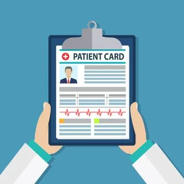Clipboard in doctors hand. Illustrazione stock