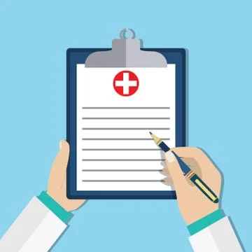 Clipboard in doctors hand. Stock-Illustration