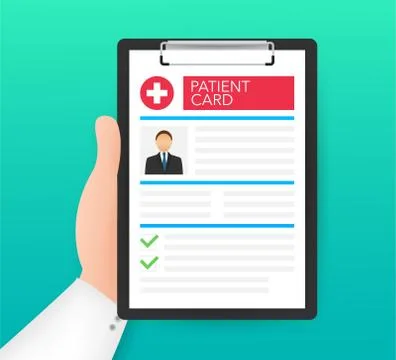 Clipboard in doctors hand. Make notes in patient card. medical report. analys イラスト素材