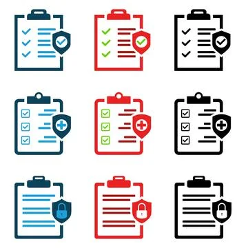 Clipboard document check list vector icon set medical insurance data Stock Illustration