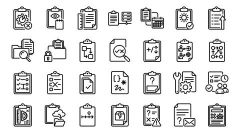Clipboard Document Management Line Icon Set Vector Stock Illustration