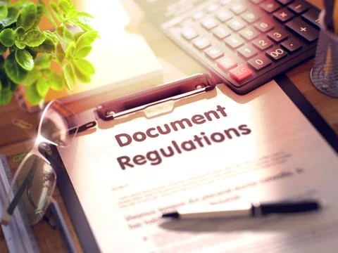 Clipboard with Document Regulations Concept. 3D Render. Stock Illustration