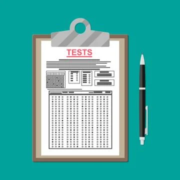 Clipboard with exam test answer sheet and pen Stock Illustration