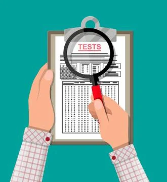 Clipboard with exam test answer sheet in hand Stock Illustration