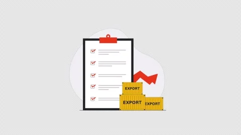 Clipboard with Export Container. International Trade Animation - Transparent Stock Footage 334805471