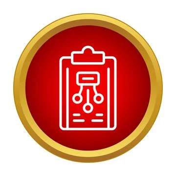 Clipboard with flow chart icon in red circle Stock Illustration