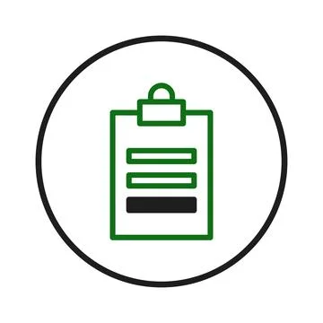 Clipboard form task management checklist survey with green elements outline.. Illustrazione stock
