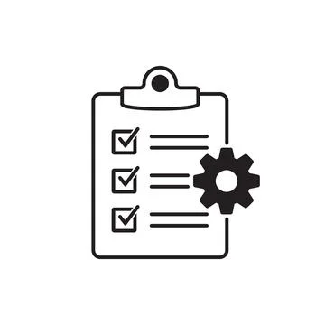 Clipboard with gear isolated icon. Technical support check list icon. Stock Illustration