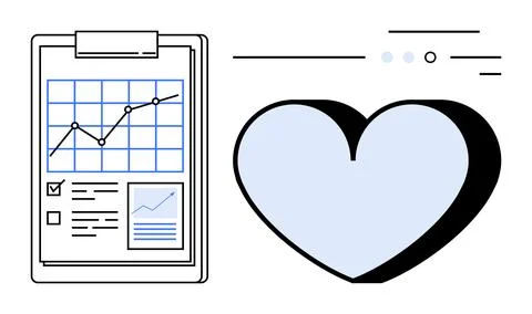 Clipboard with Graph and Heart Shape Symbolizing Progress and Compassion イラスト素材