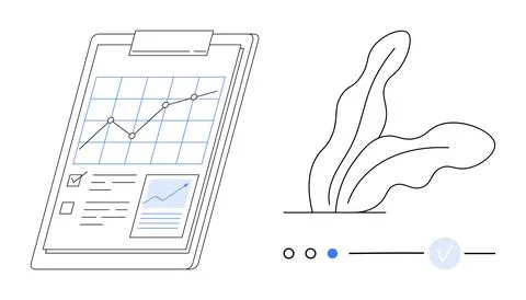 Clipboard with growth chart graph, checklist, and abstract tree with progress Stock Illustration