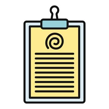 Clipboard holding document with spiral icon and text Stock Illustration