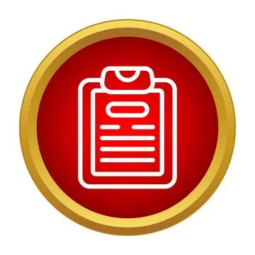 Clipboard icon with document on red button Illustration