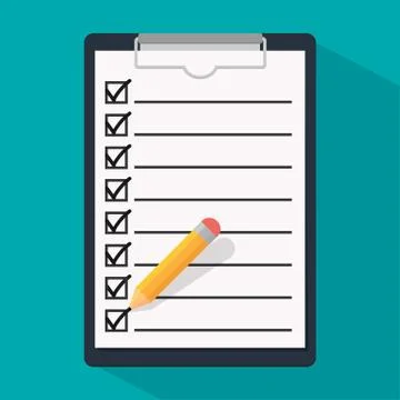 Clipboard icon with long shadow on background. Vector illustration. Stock Illustration