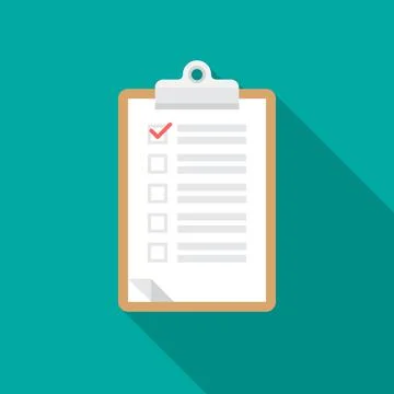 Clipboard icon with long shadow. Flat design style. Stock Illustration