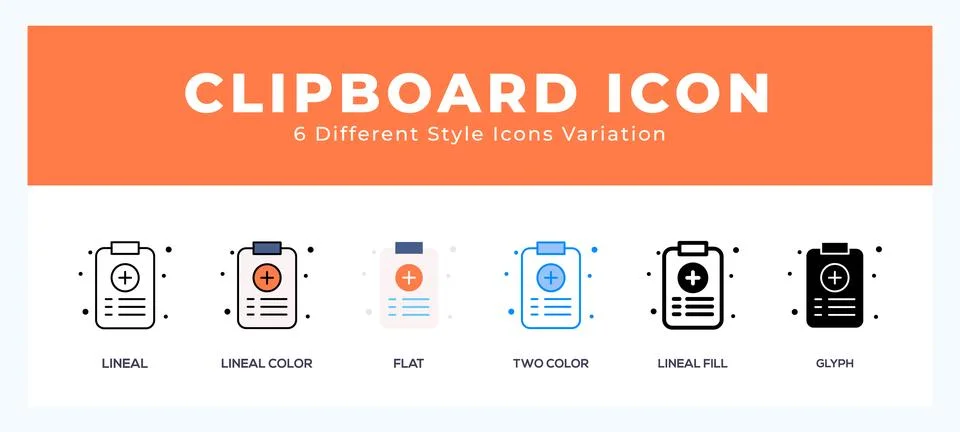 Clipboard icon set with different styles. Design elements for logo. Vector .. イラスト素材