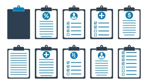 Clipboard Icon set. Flat style vector EPS. Stock Illustration