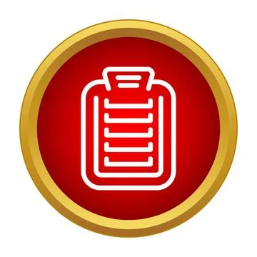 Clipboard icon showing notes on red button Illustrazione stock