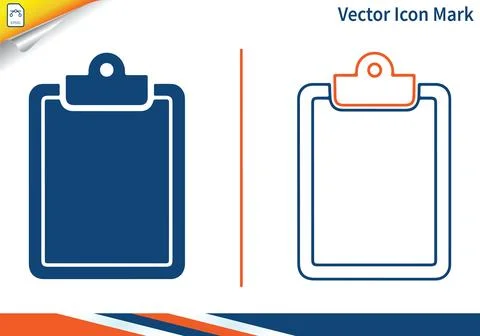Clipboard icon solid and outline blue and orange design. Stock Illustration
