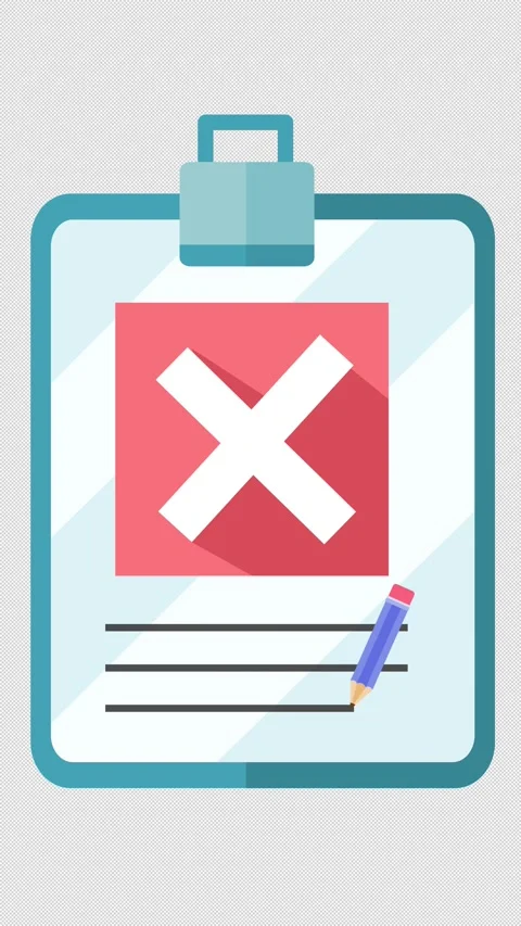 Clipboard icon with a wrong checkmark in a cartoon animation. Rejected document Stock Footage 304447825