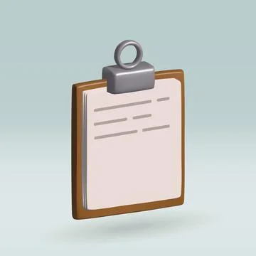 Clipboard isolated vector 3d icon. Clipboard with paper blank 3d illustration Illustrazione stock