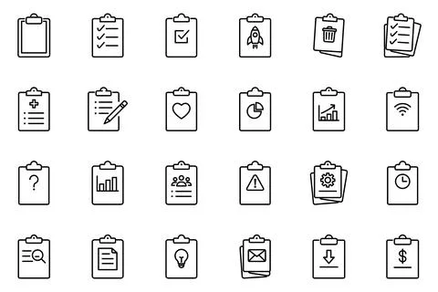 Clipboard Line Icon Set Checklist Survey Document Vector Illustration Stock Illustration