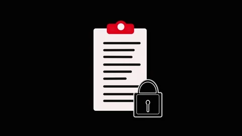 Clipboard with Locked Document and Red Clip on animation Black Background s.. Video stock 321861886