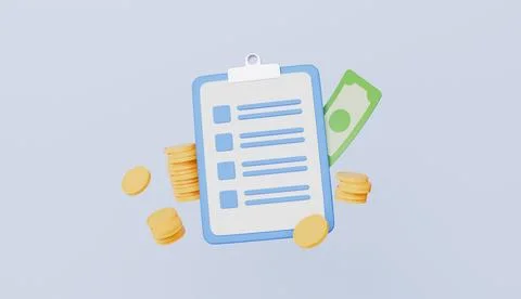 Clipboard with money on isolate background 3d illustration Illustrazione stock
