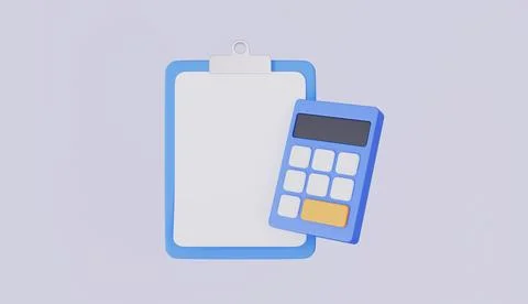 Clipboard notepad with blank page and calculator 3d illustration Stock Illustration