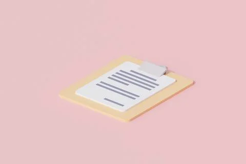 Clipboard with paper document single isolated object. 3d render illustration  Stock Illustration