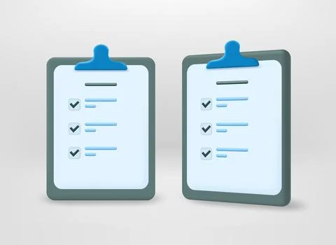 Clipboard with paper survey. 3d vector set Illustrazione stock